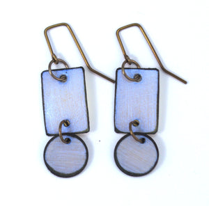 Open image in slideshow, Lazy Circle earrings made from rawhide. Iridescent blue earrings, hypoallergenic ear wires
